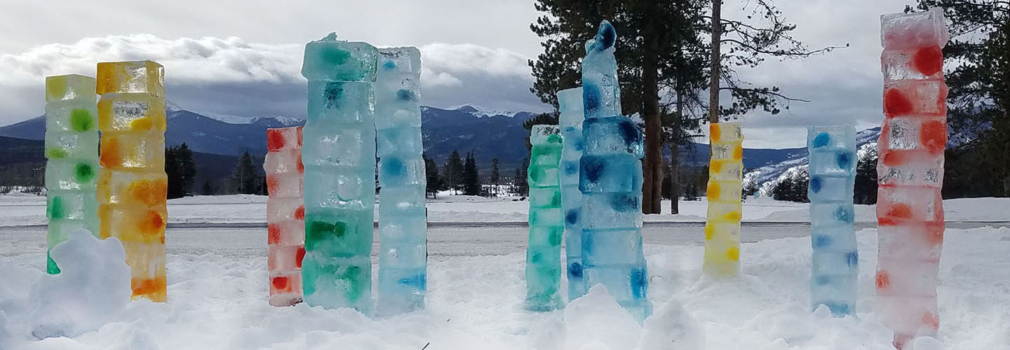 Ice pillars installation in Fraser, Colorado
