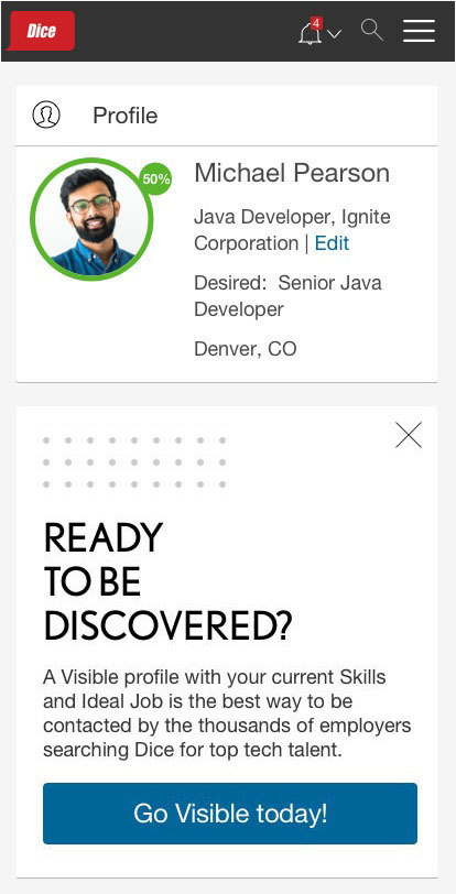 Mobile and web reminders that email is hidden when profile is visible